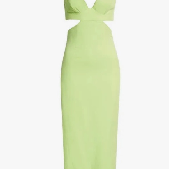 Bardot Cut Out Slit Midi Dress in Lime - Picture 2 of 8